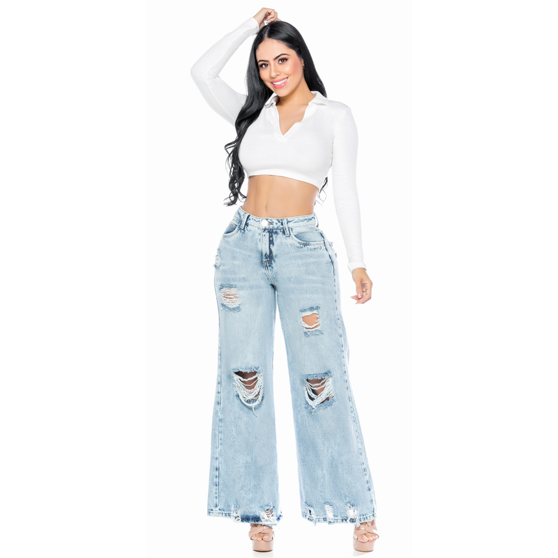 Wide Leg- Light- Blue Ripped Jeans