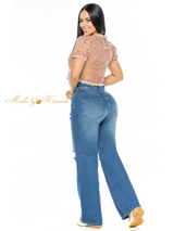 Whatever Is Clever- 8056 Ripped Slouchy Jeans- Medium Blue Wash