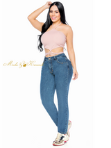 Sexy Mama- 8059 High Waisted Classic Tapered Mom Jeans- Medium Blue Wash