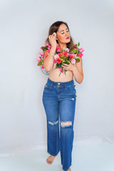 Whatever Is Clever- 8056 Ripped Slouchy Jeans- Medium Blue Wash